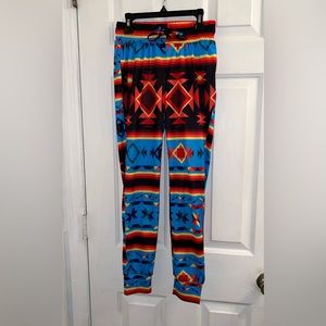 Size small orange blue red yellow brown tribal print jogger pants